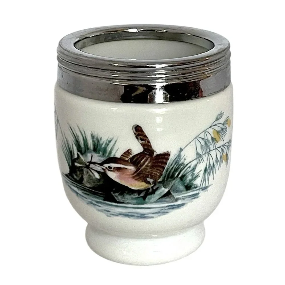 Set of 2 Vintage Royal Worcester 1960s "Woodland Birds" Porcelain Egg Coddlers - Picture 8 of 12